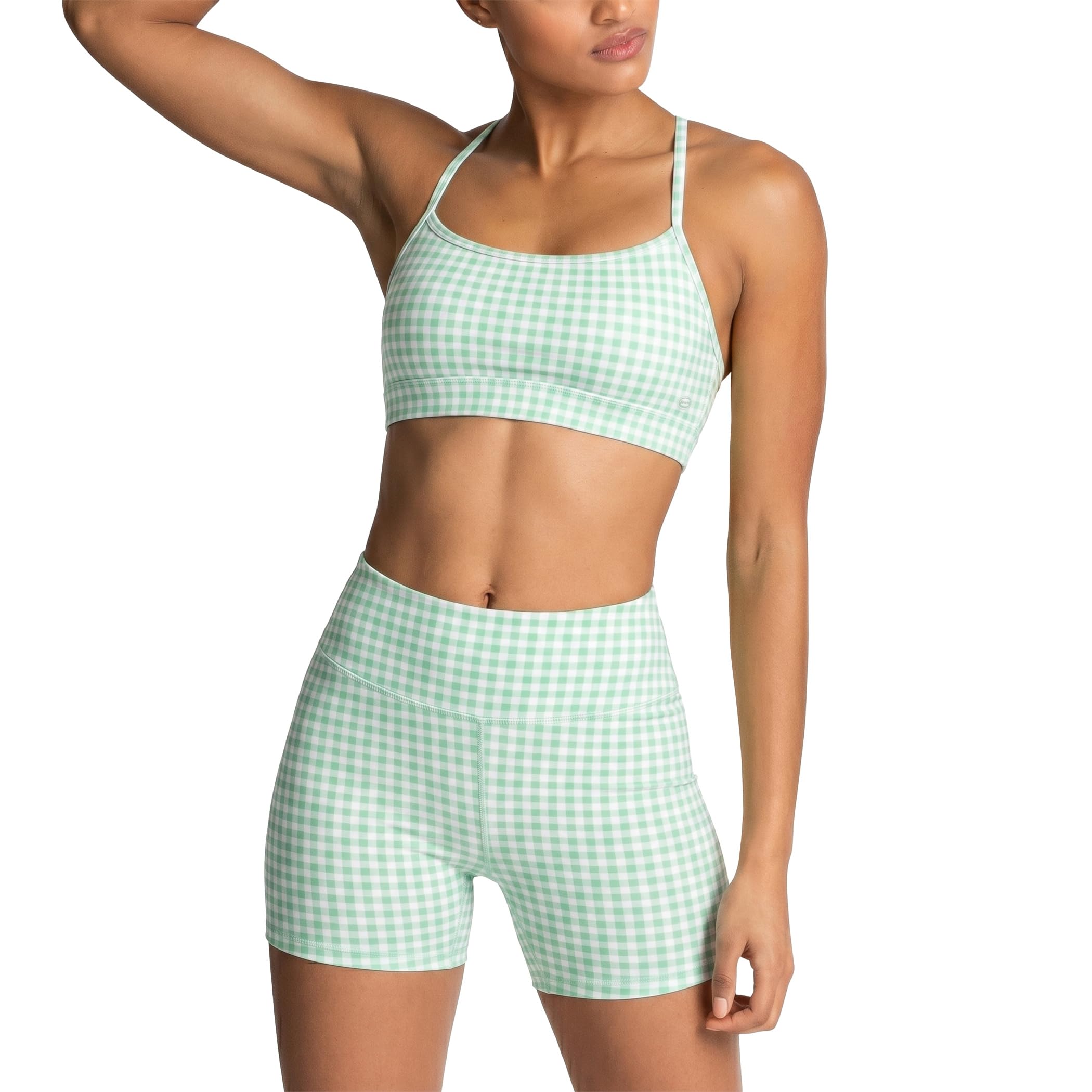 2-teiliges Workout-Set für Damen, Yoga, Pilates, Outfits, Fitnessstudio, passende Sets, Gingham-Muster, Small