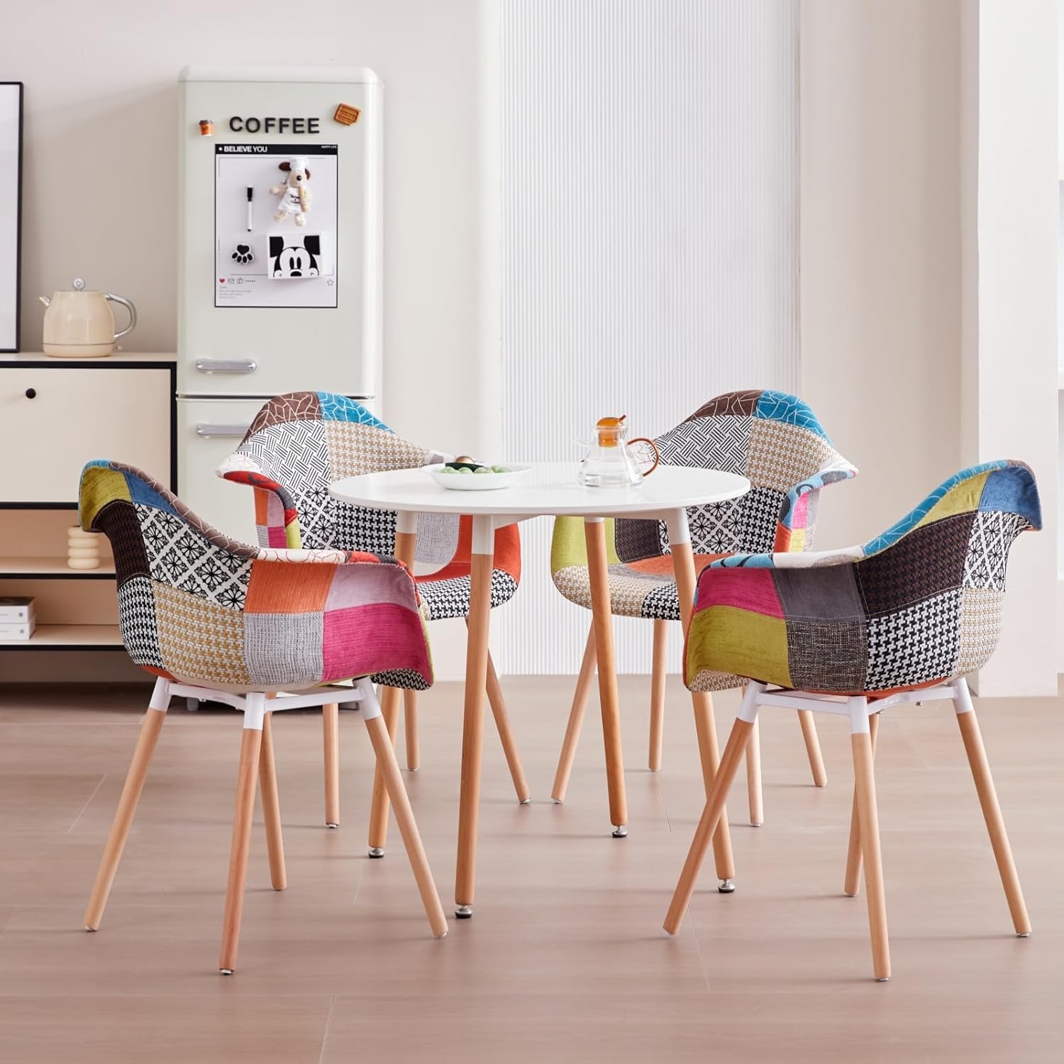Set di 2 Sedie da Pranzo Moderne, Sedie da Cucina con Gambe in Legno di Faggio, Sedie Patchwork in Tessuto per la Sala da Pranzo, il Soggiorno, la Camera da Letto, ecc. (Rosso)