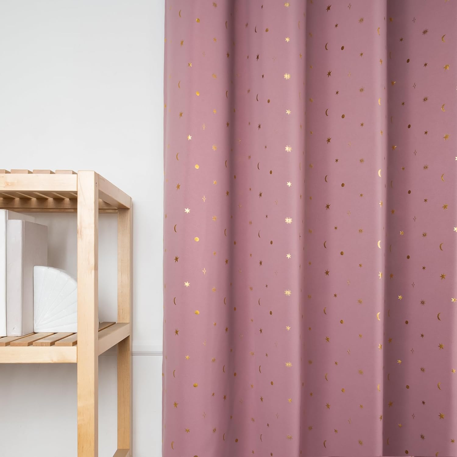 Best Home Fashion Set of 2 Blackout Gold Foil Celestial Night Curtain Pair, Bronze Grommet Window Panels for Bedroom, Kids Room, Living Room, Sun Blocking Thermal Insulated (52" W x 84" L, Mauve)