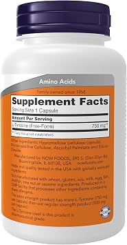 NOW Supplements, L-Tyrosine 750 mg, Supports Mental Alertness*, Neurotransmitter Support*, 90 Veg Capsules