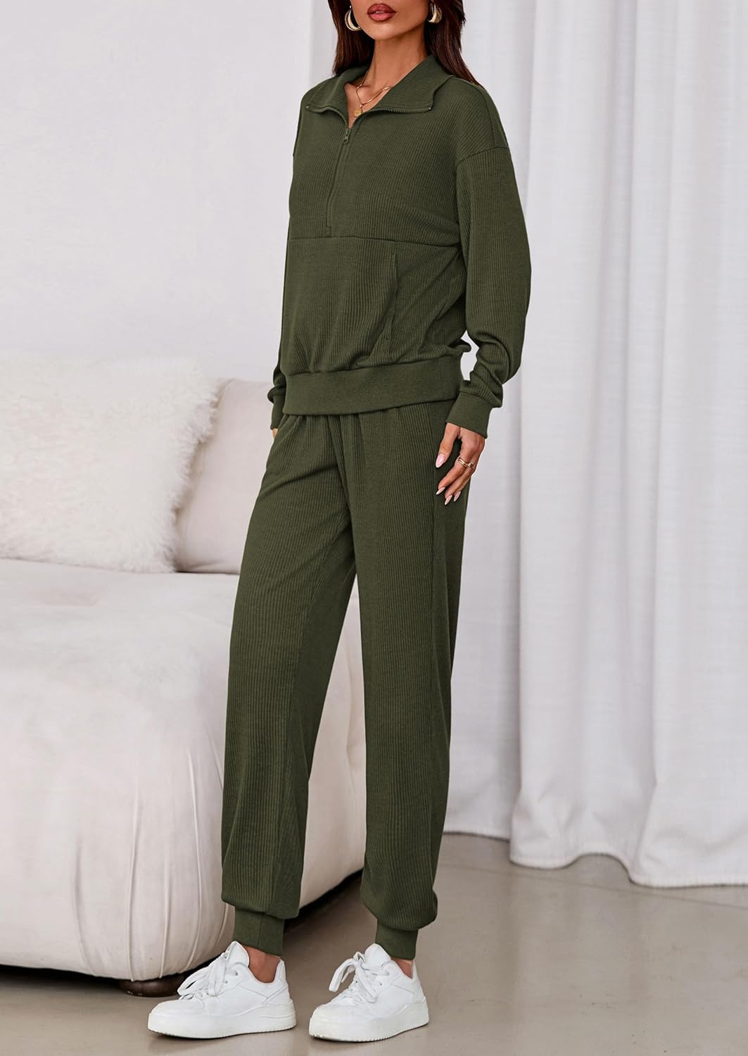 PRETTYGARDEN Women's Fall 2 Piece Lounge Sets Zip Up Sweatshirt Jogger Pants Sweat Track Suits Travel Outfit Winter Clothing - Image 3