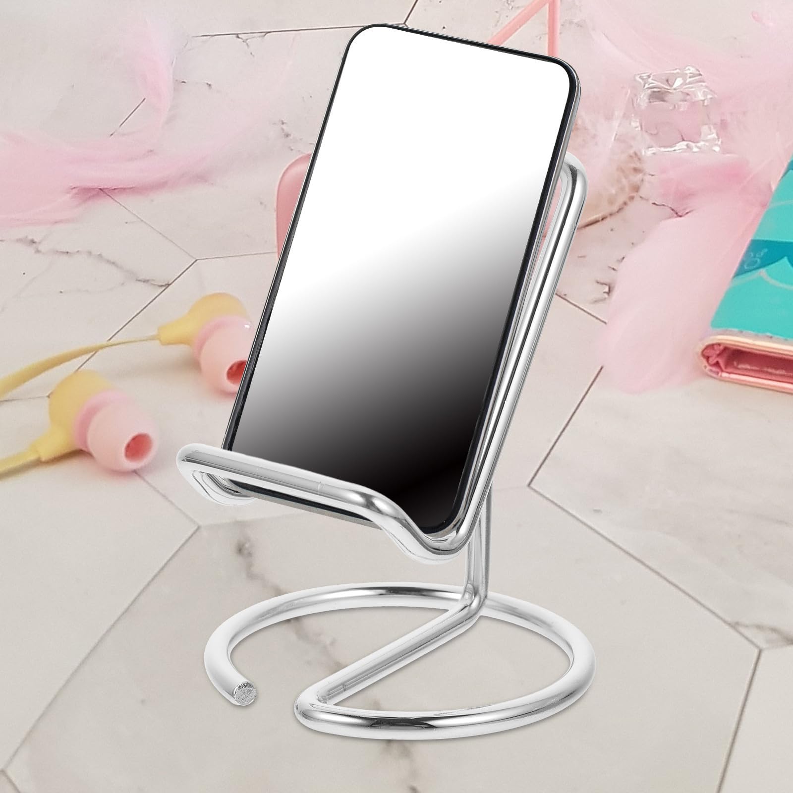 2 Stück-Pack Desktop Handyständer aus Eisen mit Glatten Kanten und Praktischem Design Handyhalterung für Schreibtisch im Büro und Wohnzimmer in Silber