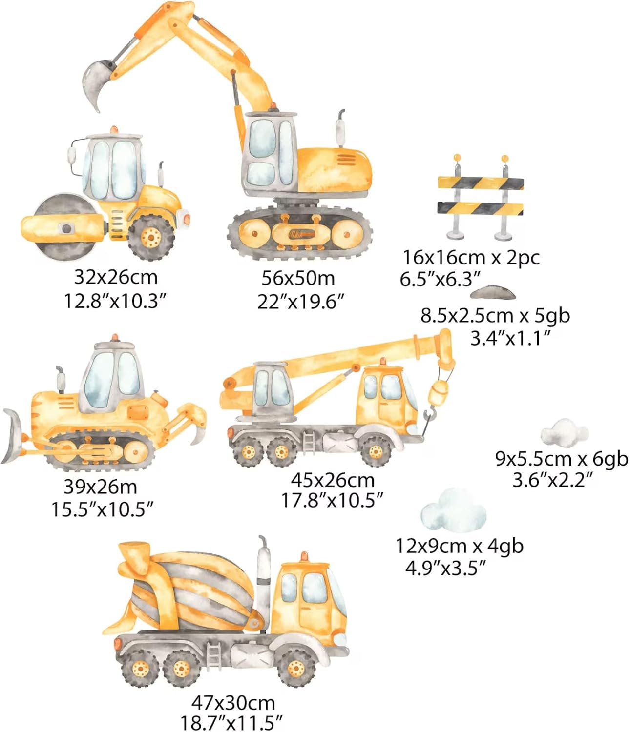 Large Tractor Wall Decals - Tractor Wall Sticker for Kids Bedroom - Truck Wall Stickers - Nursery Wall Decal - Watercolor Tractors Boys Wall Decoration- Trucks Removable Wall Mural Vinyl Sticker