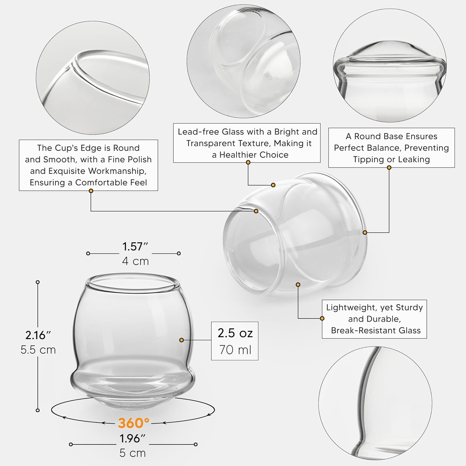 Spinning Shot Glasses Set of 6, Cute Shot Glasses for Whiskey, Tequila, Liquor, Vodka, Bar Glassware, Resistant Glass, 2.5 oz - Image 4