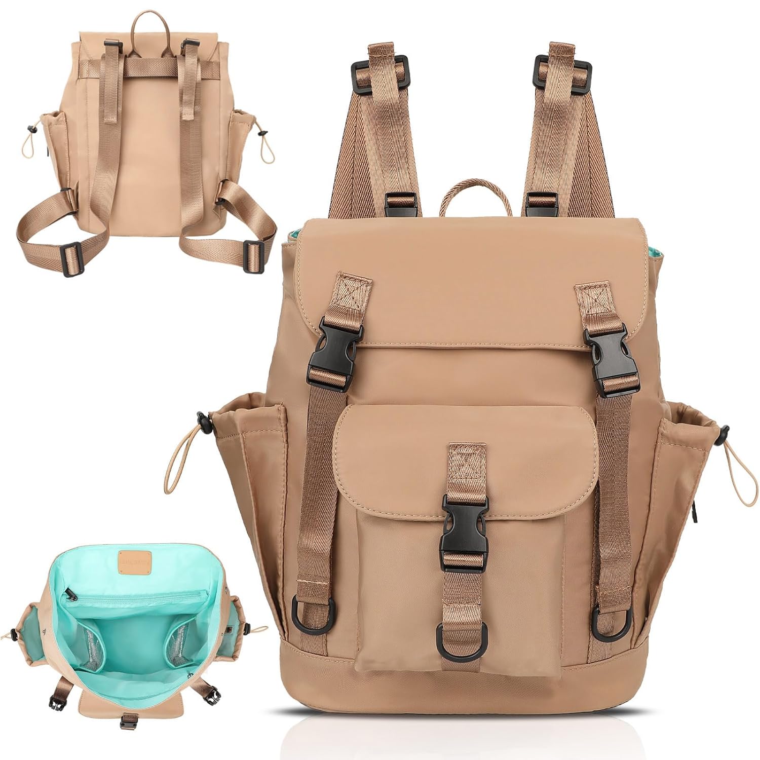 MOMINSIDE Diaper Bag Backpack with Large Wet Pocket, Baby Diaper Bag Mini Baby Bag for Girls Boys, Backpack Diaper Bag with 9 Pockets, Stroller Straps (Kaki)