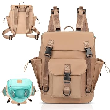 MOMINSIDE Diaper Bag Backpack with Large Wet Pocket, Baby Diaper Bag Mini Baby Bag for Girls Boys, Backpack Diaper Bag with 9 Pockets, Stroller Straps Kaki