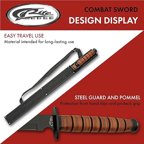 Miniatura 4 de SZCO Supplies Espada corta de supervivencia Tanto de cuero apilado de 27.75 pulgadas con funda, marrónnegro