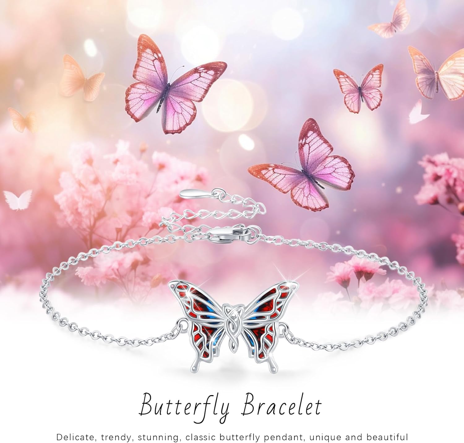 Butterfly Bracelet for Women 925 Sterling Silver Bracelets Adjustable Opal Butterfly Bracelet Jewelry Christmas Gifts for Wife Girlfriend