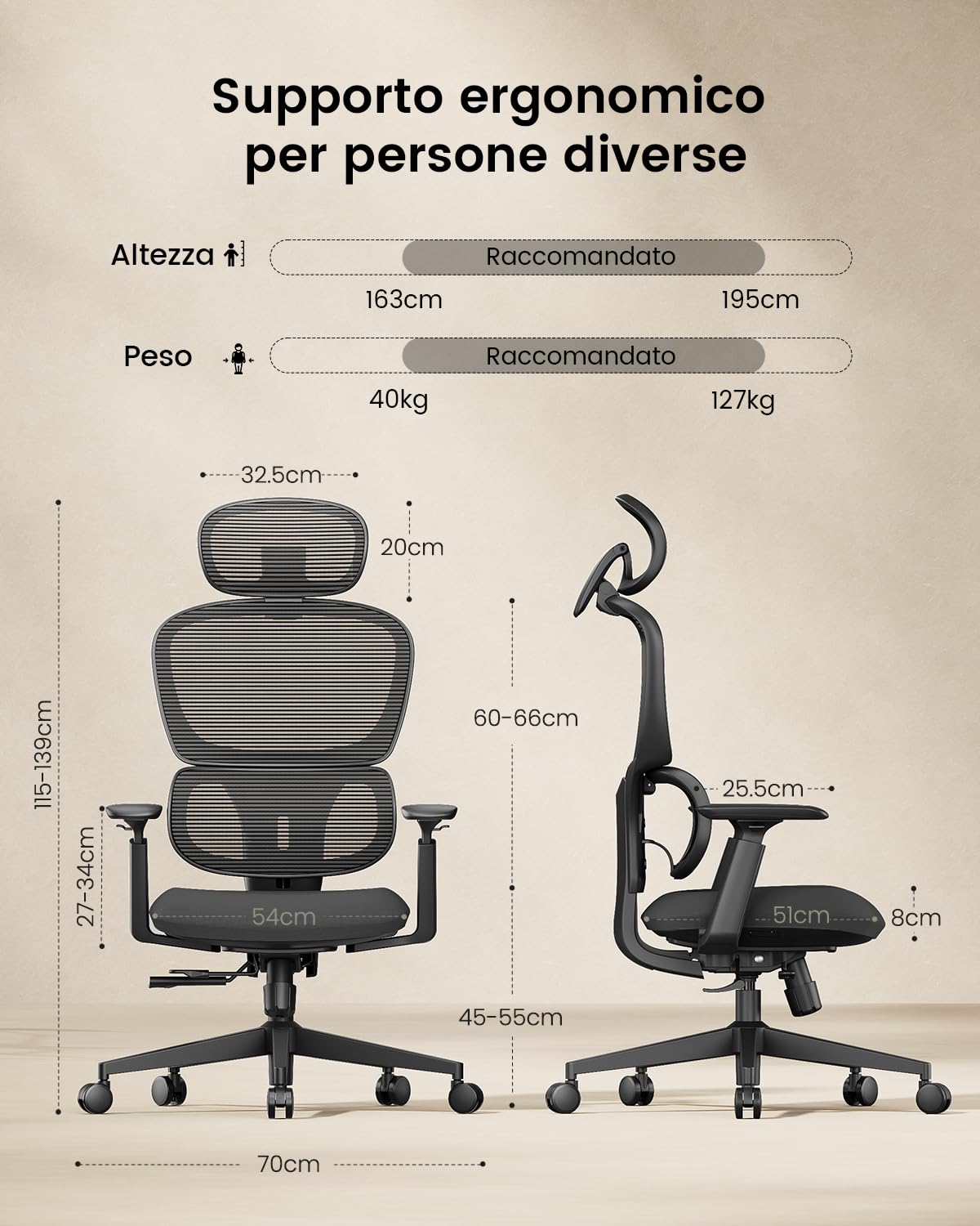 ProtoArc Sedia da ufficio ergonomica, EC300 regolabile con schienale alto lombare, sedile scorrevole, poggiatesta 3D, braccioli più larghi, 4 sedie in rete con schienale inclinabile, per casa e