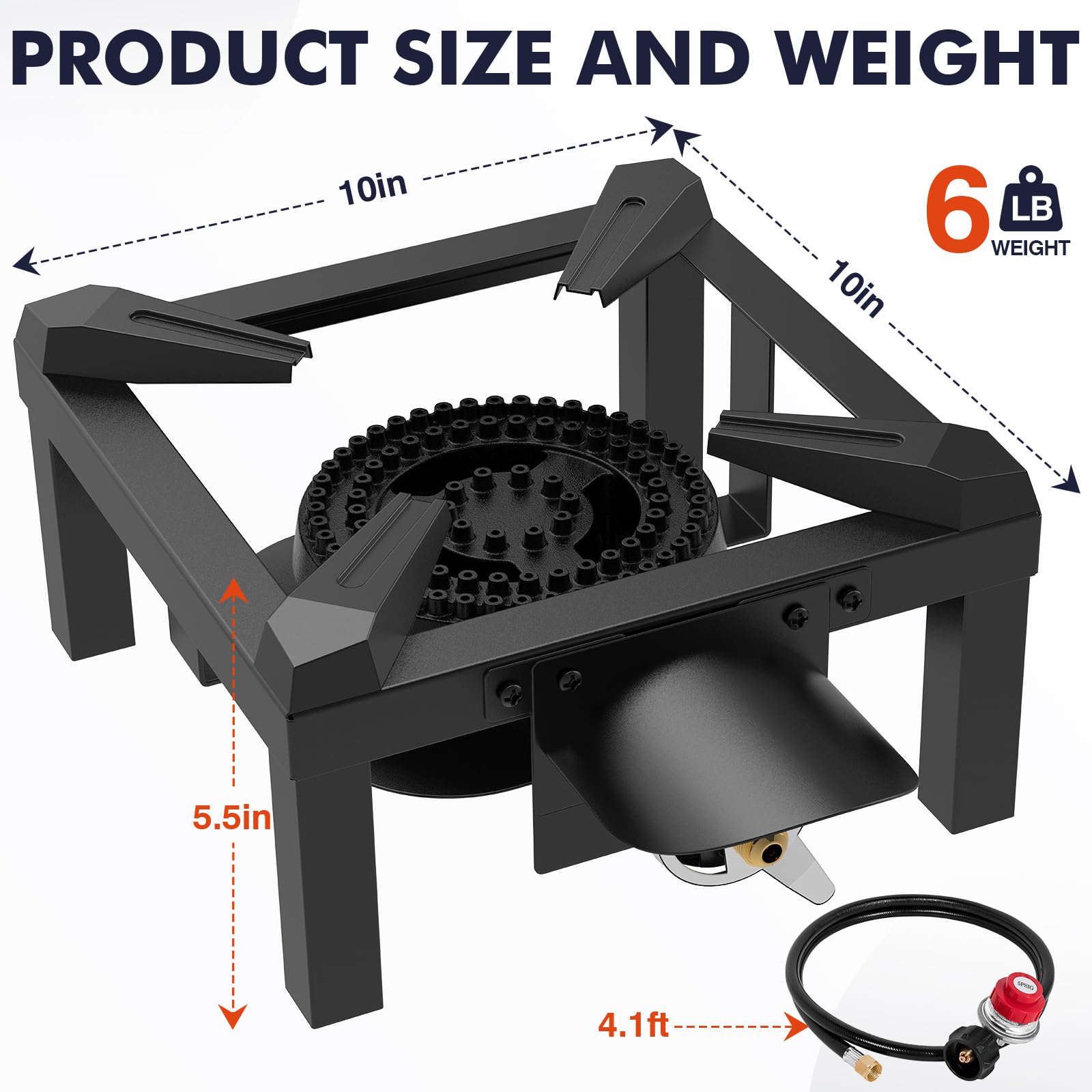 Llamaviva Propane Burner, High Pressure 100,000 BTUs Single Gas Stove with Water Bag& 4.1ft Adjustable Hose with Regulator,Propane Stove for Outdoor Cooking, Seafood Boil,Turkey Fry