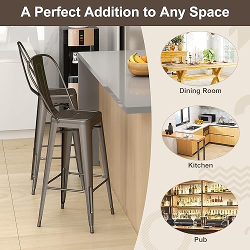 Miniatura 7 de GOFLAME Sillas laterales de comedor de metal de 30 pulgadas con respaldo extraíble y pies antideslizantes, silla industrial apilable para cafetería,