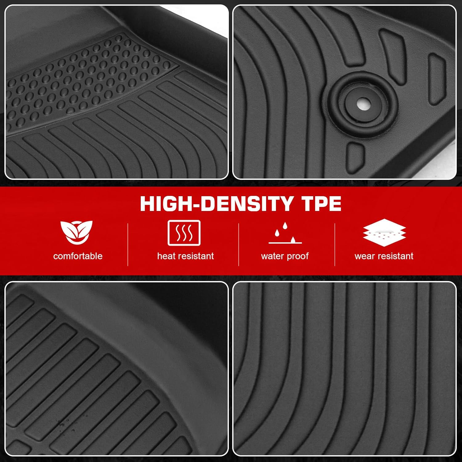 IKON MOTORSPORTS 3D TPE Floor Mats, Compatible with 2011-2023 Dodge Charger AWD & Chrysler 300 AWD, All Weather Waterproof Anti-Slip Liners, Front & 2nd Row Full Set Car Accessories, Black