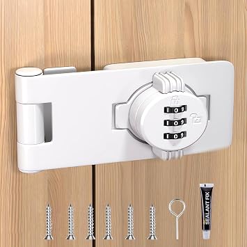 Bi-Fold Door Lock - Keyless Cabinet Door Lock 3 Digit Dial Lock 180  Security Sliding Closet Door Lock Shed Lock Double Door Lock for Cupboard, Drawer, Barn Door Black White 1 Piece