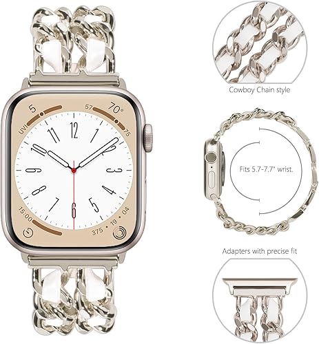 Miniatura 2 de NewWays para Apple Watch Correa Series 10 46mm 45mm 44mm 42mm Series 3 4 5 6 7 8 9 Ultra 49mm, Pulsera de Joyería para iWatch para Mujeres, Enlace