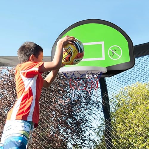 Miniatura 56 de AOTOB - Trampolín de 8, 10, 12, 14 y 15 pies con red de seguridad para exteriores con aro de baloncesto, alfombrilla de salto resistente y cubierta