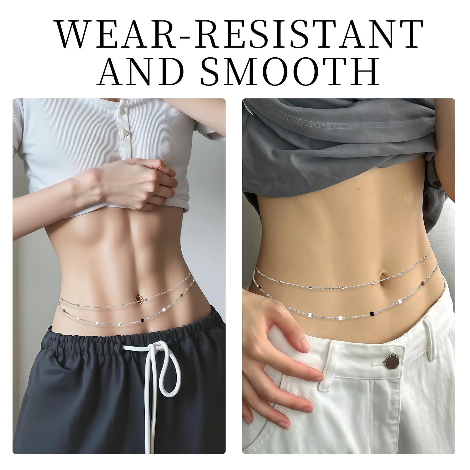 2PCS Cadena Cintura, Impermeable Belly Chain, Ajustable Body Chain Mujer, Joya para el Cuerpo