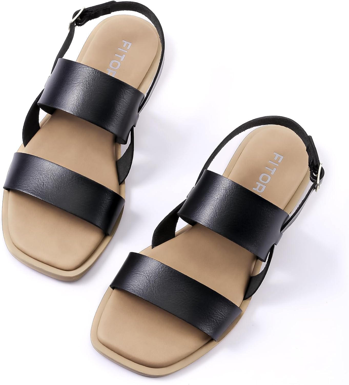 FITORY Women's Flat Sandals Fashionable Square Open Toe Adjustable Buckle Slippers Summer Size 6-11 - Image 3