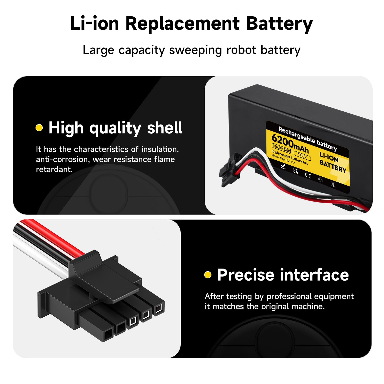 Batería Repuesto 6200mAh/14,8V para Xiaomi T12 S12, para Xiaomi Robot Vacuum T12 S12 batería de aspiradora