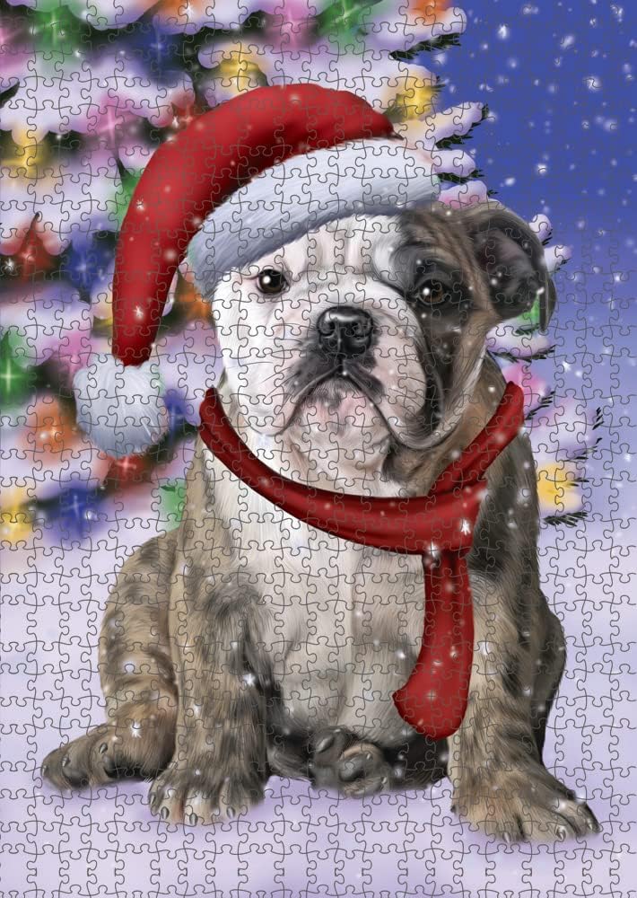 Christmas Winterland Wonderland Bulldog Jigsaw Puzzle for Adults - Animal Printed Interlocking Puzzle Game Artwork - Gift for Dog Lover's -1000 Pcs 29.5"x19.7", PZLE54748