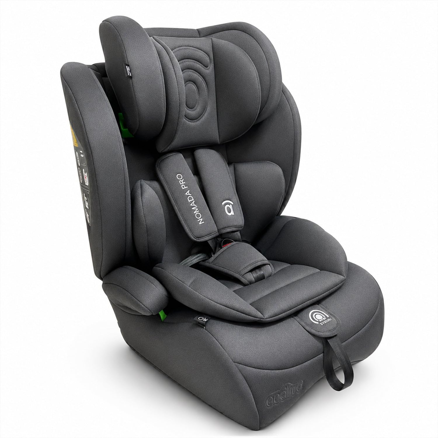 Silla de Coche i-Size 76-150 cm (15 meses–12 años) Grupo 1 2 3, Ligera 5 kg, Instalación con Cinturón, Arnés 5 Puntos, Protección Lateral – Asalvo Nómada Pro Gris