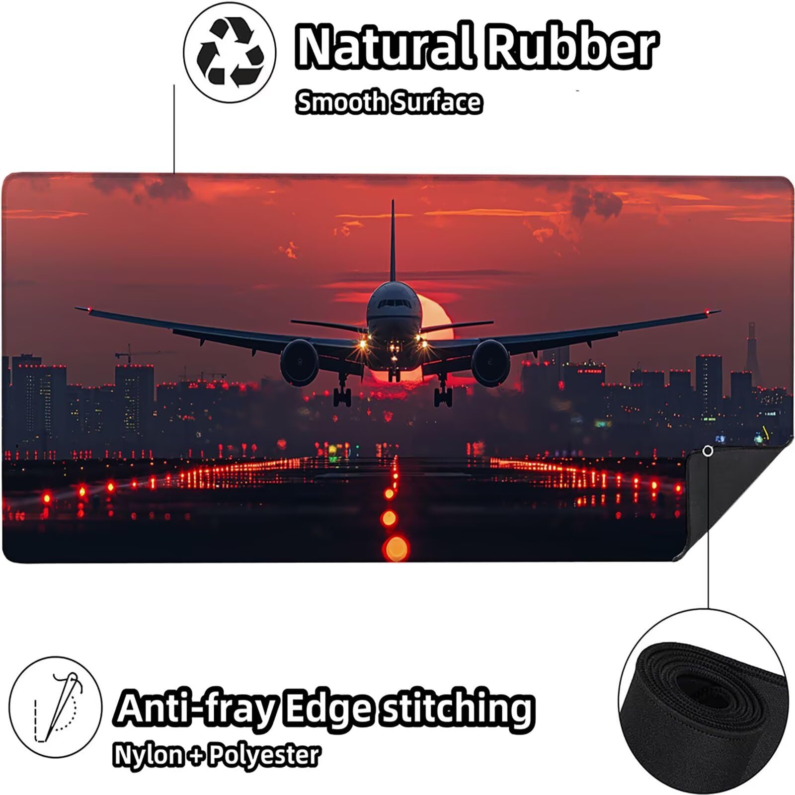 Tappetino Mouse XXL 1200x600 mm, Tappetino Mouse Rosso, Gaming Mouse Pad con Bordi Cuciti, Sottomano Scrivania con Base in Gomma Antiscivolo, Accessori Scrivania e Accessori Gaming, Aereo 4-3912