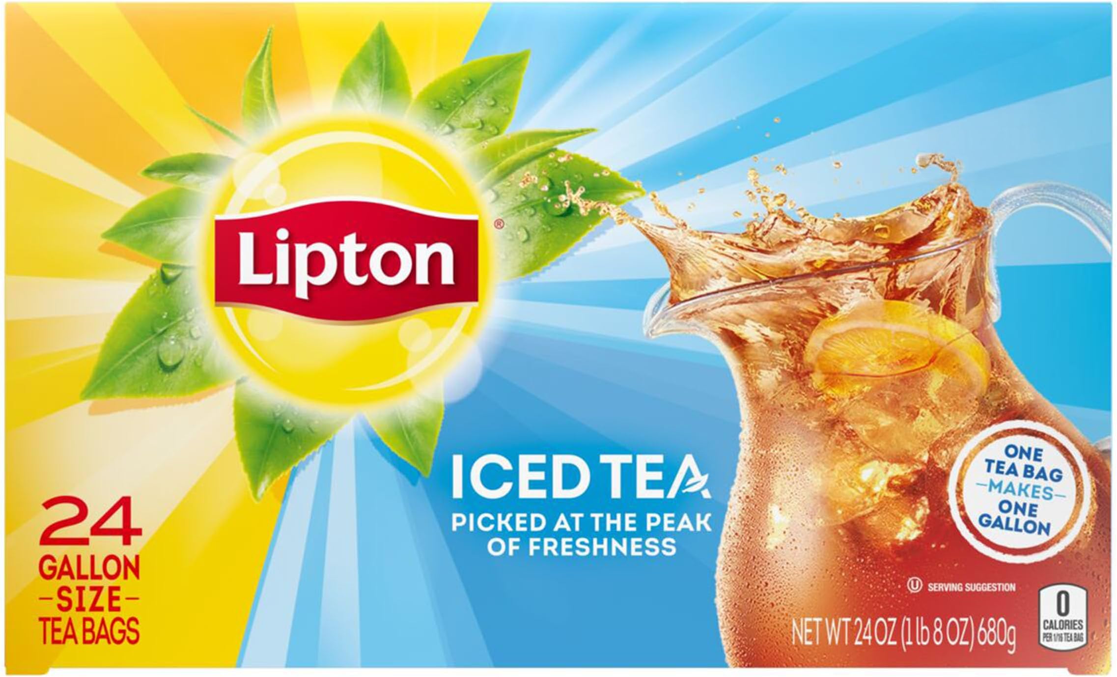 Lipton Sugar Free Iced Tea Bags, Gallon Size, 24 Tea Bags Total