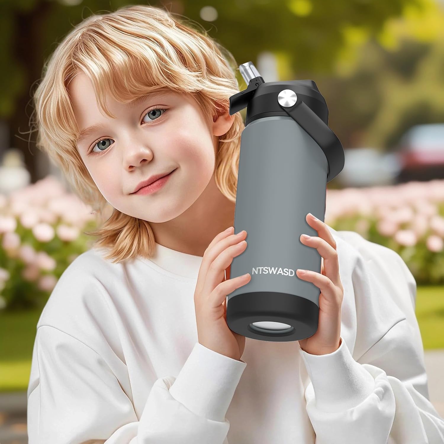 Kids Water Bottle with Straw,18 oz Boys Insulated Cups with Stainless Steel Leak Proof for School Boys Girls,Sport&Travel（Grey） - Image 5