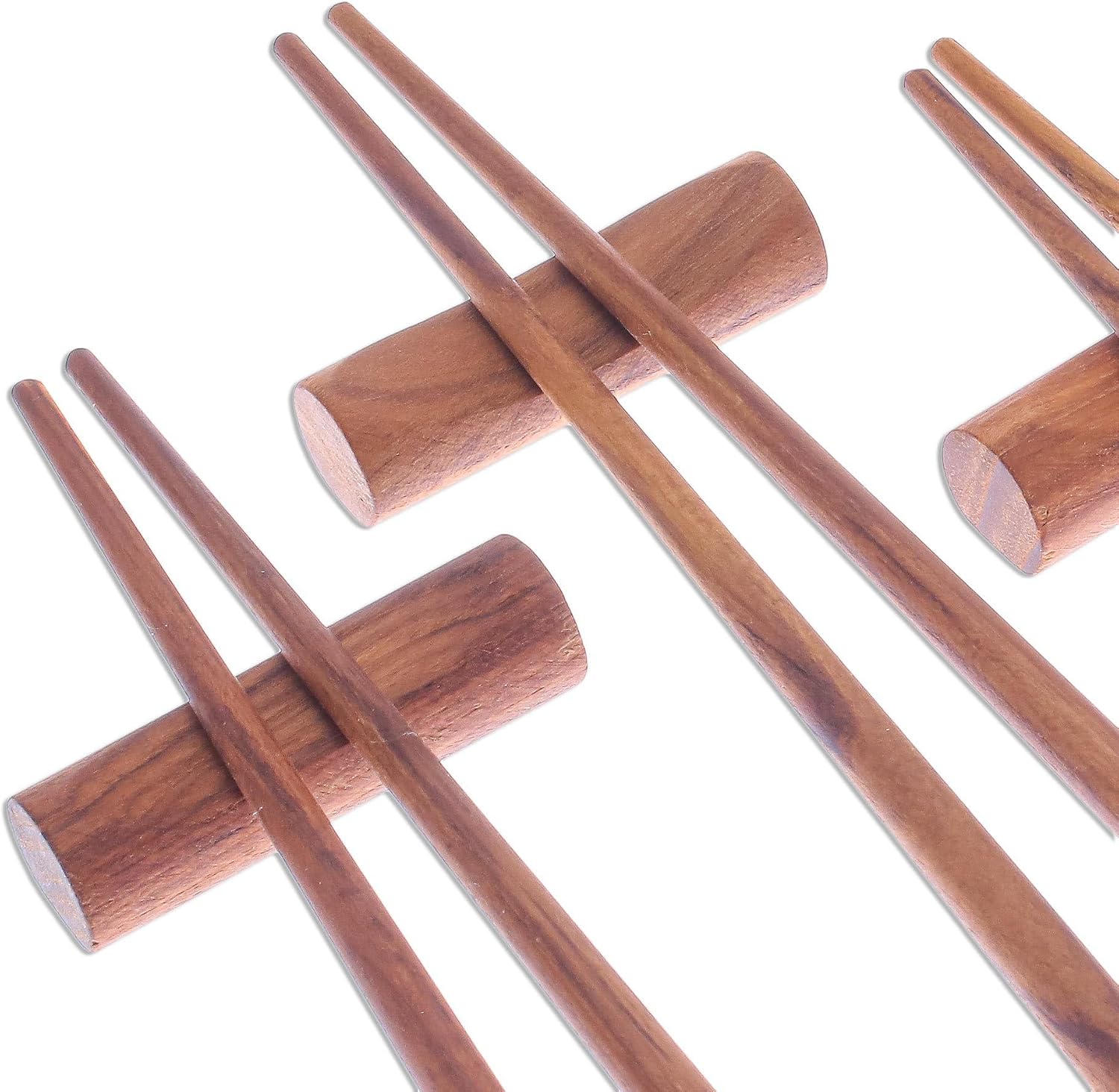 NOVICA Artisan Handmade Teak Wood Chopsticks from Thailand with Rests Tableware Flatware East Meets West 'Miraculous' (Set of 4)