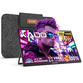 Kado Portable Monitor 15.6'' FHD, 100% sRGB Ultra-Slim Laptop Monitor 1920x1080, 1080p IPS Second Display 180° Kickstand Carrying Case for PC, Mac, Phone, Dex, Xbox, PS5, USB-C & HDMI Connectivity - Amazon product rated Grade B