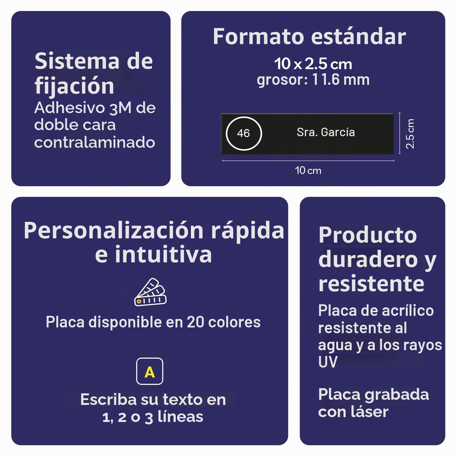 Placa grabada para nombre y número buzón autoadhesivo, 10 x 2,5 cm, personalizada, 1 a 3 líneas, aluminio cepillado