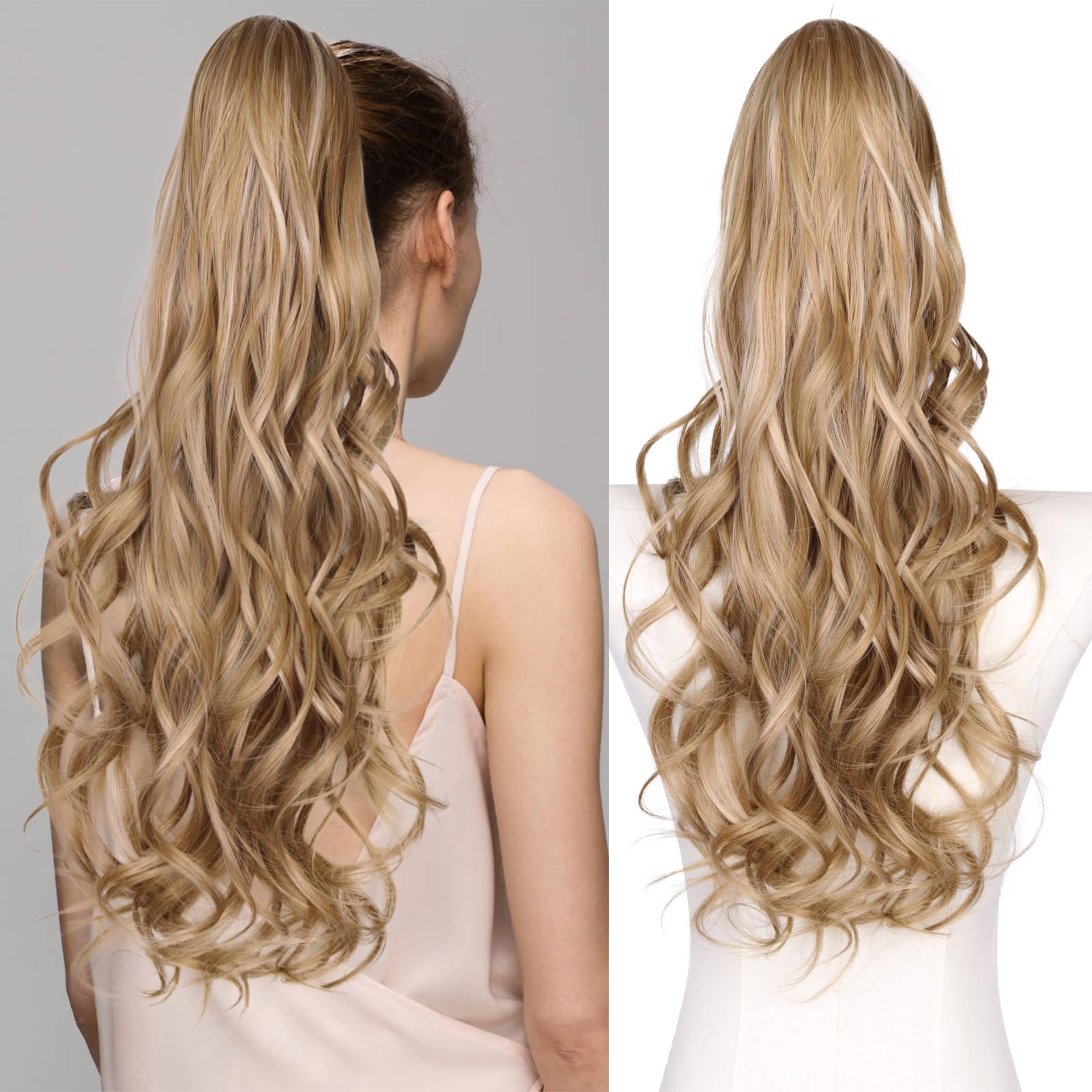 ZQIAN BEAUTY Ponytail Extension for Women, 26 Inch Long Layered Pony Tails Hair Extensions, Wavy Synthetic Drawstring Ponytail for Black Women for