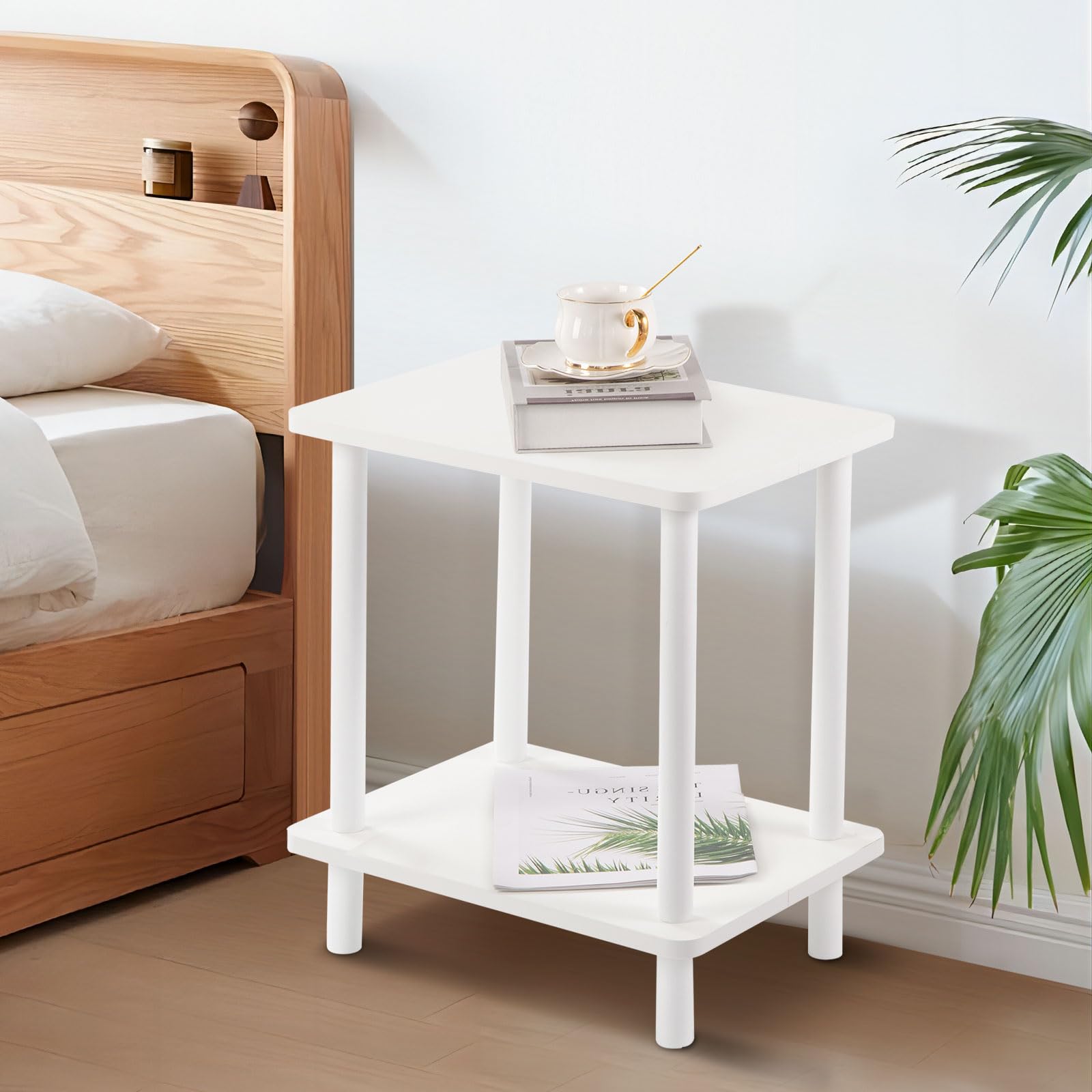 Tavolino da Salotto a 2 Livelli in legno, Bianco, 40x30x47.5cm | Comodino Camera da Letto,Tavolo con Ripiani Portaoggetti,Mobiletto Cucina Salvaspazio,per Corridoio,Divano, Soggiorno