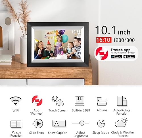 Miniatura 2 de FRAMEO - Marco de fotos digital inteligente WiFi de 10.1 pulgadas, pantalla táctil LCD IPS de 1280 x 800, rotación automática vertical y paisaje