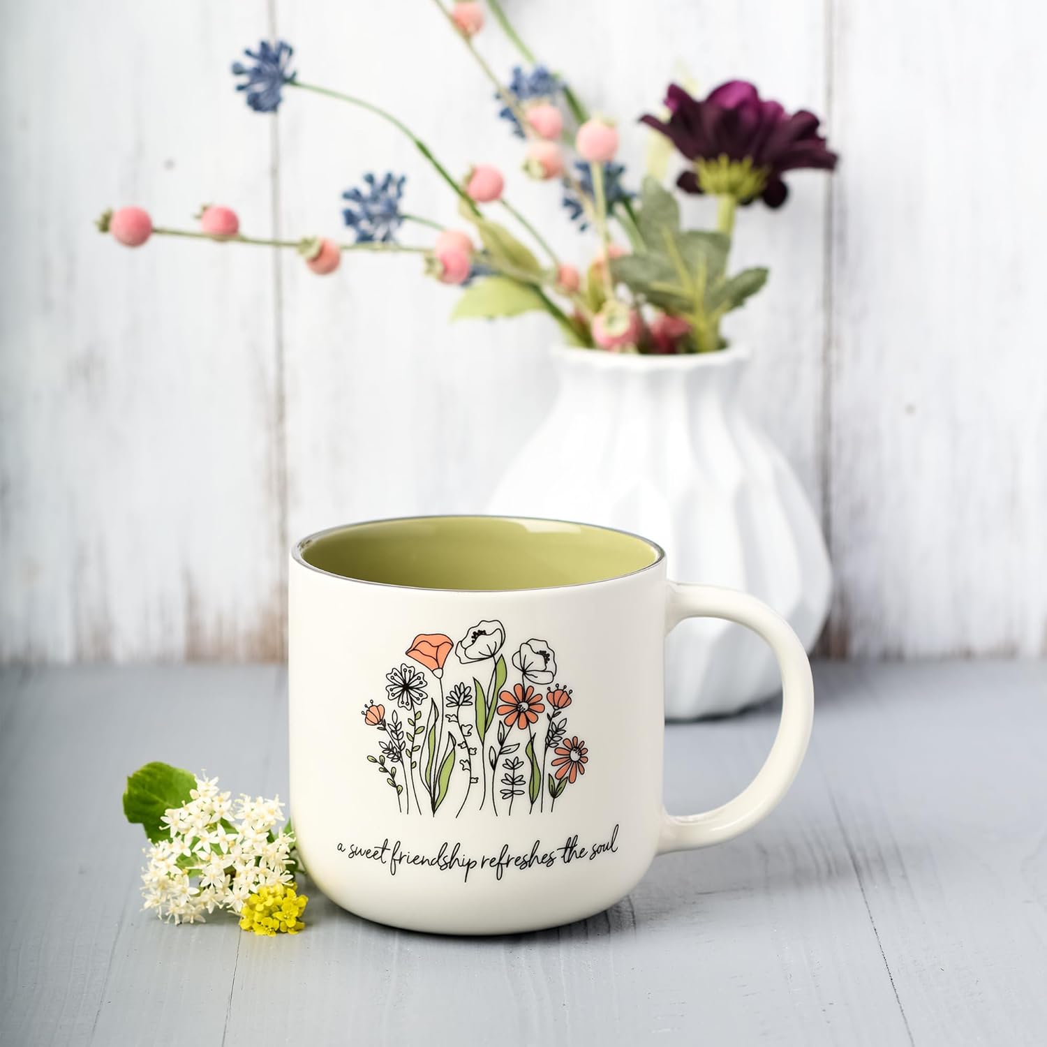 Christian Art Gifts Sage Green Floral Ceramic Coffee Mug – 15 oz. Microwave and Dishwasher-safe Inspirational Scripture Coffee and Tea Mug for Friends with Bible Verse: Sweet Friendship –Proverbs 27:9 - Image 3