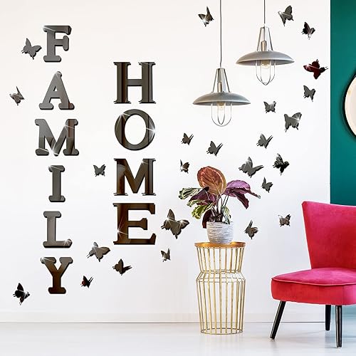 Miniatura 2 de Outus Letrero de letras 3D para el hogar familiar, decoración de sala de estar, decoración de pared rústica de granja, espejo acrílico, espejo