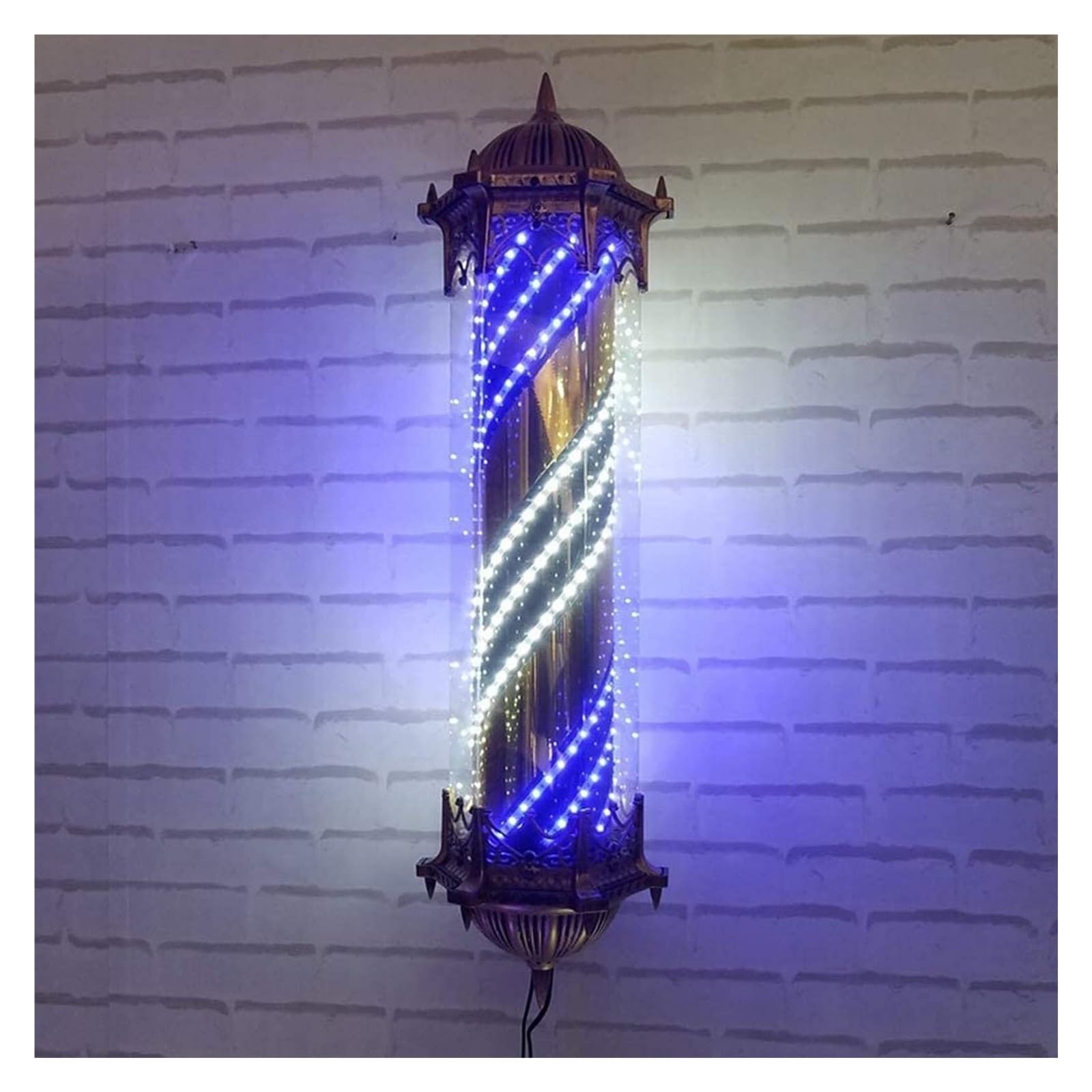 KHUKHU Barber Pole Light - Retro Outdoor Wall Lamp for Hair Salon Waterproof Rotating Illuminating Red White Blue LED Strips Classic Style Shop Decor(Blue)