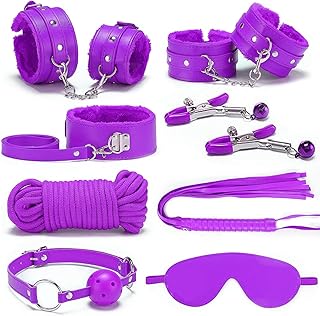 Sex Toys BDSM Restraint Kits, 8Pcs Bondage Gear and Accessories with Handcuffs for Adult Women and Couples (Red) (Purple)