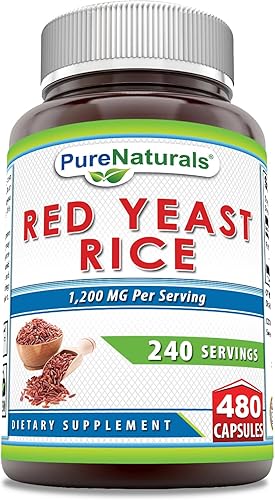 Pure Naturals Arroz de levadura roja, 1200 mg por porción, suplemento de cápsulas | Sin OMG | Sin gluten | Fabricado en Estados Unidos (480 unidades)