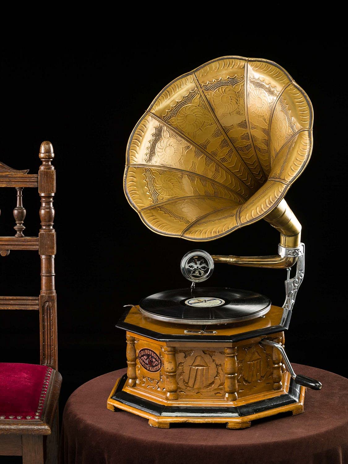 Grammophon Trichtergrammophon für Schellack Platten Gramophone im antik Stil