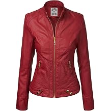 Made By Johnny MBJ Womens Faux Leather Zip Up Moto Biker Jacket with Stitching Detail