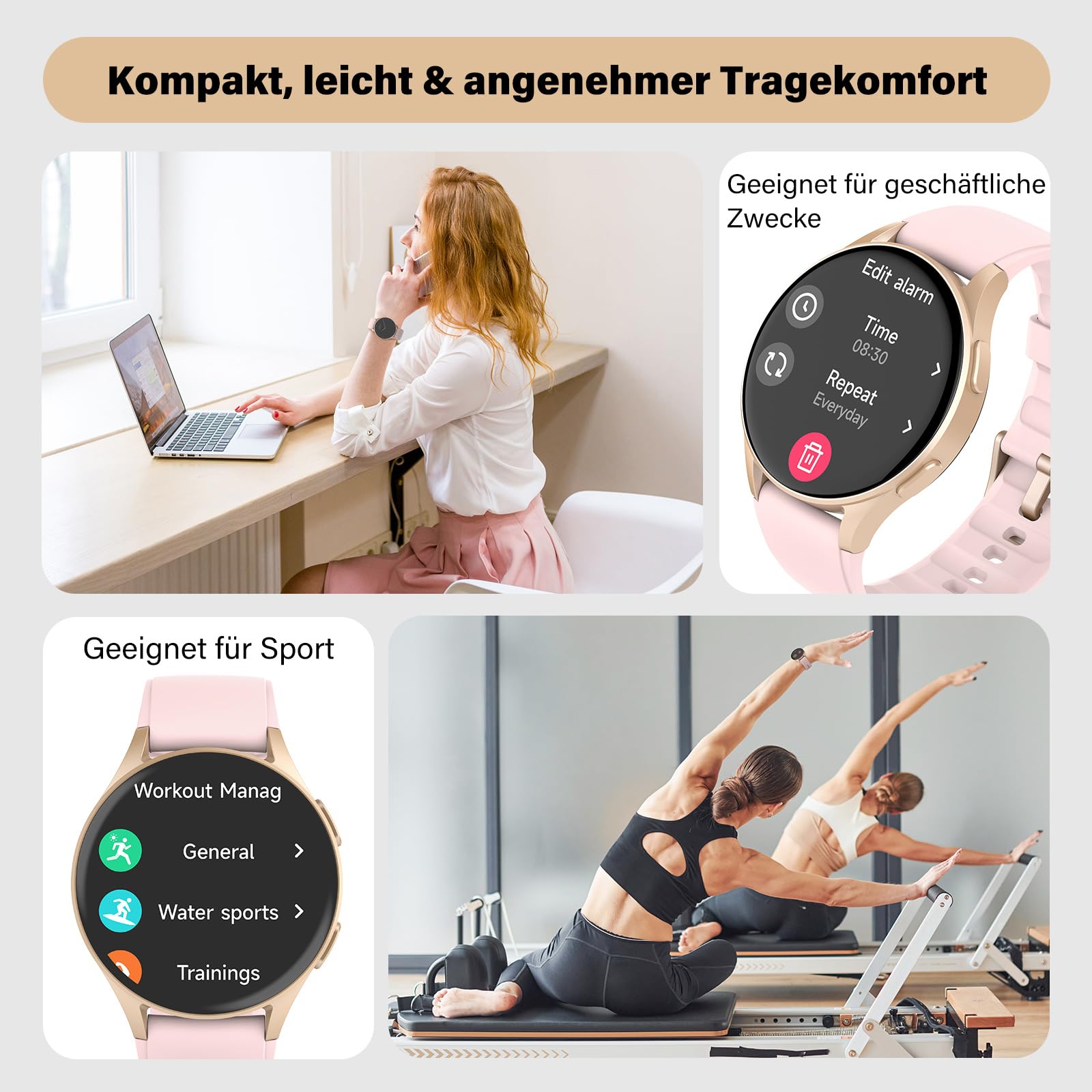 Smartwatch Damen Rosa mit GPS & Telefonfunktion, 1.32" AMOLED Fitness Tracker mit Alexa, 110+ Sportmodi, Pulsuhr/Schlafmonitor/Body Energy, 5ATM Wasserdicht, Sportuhr für iOS Android
