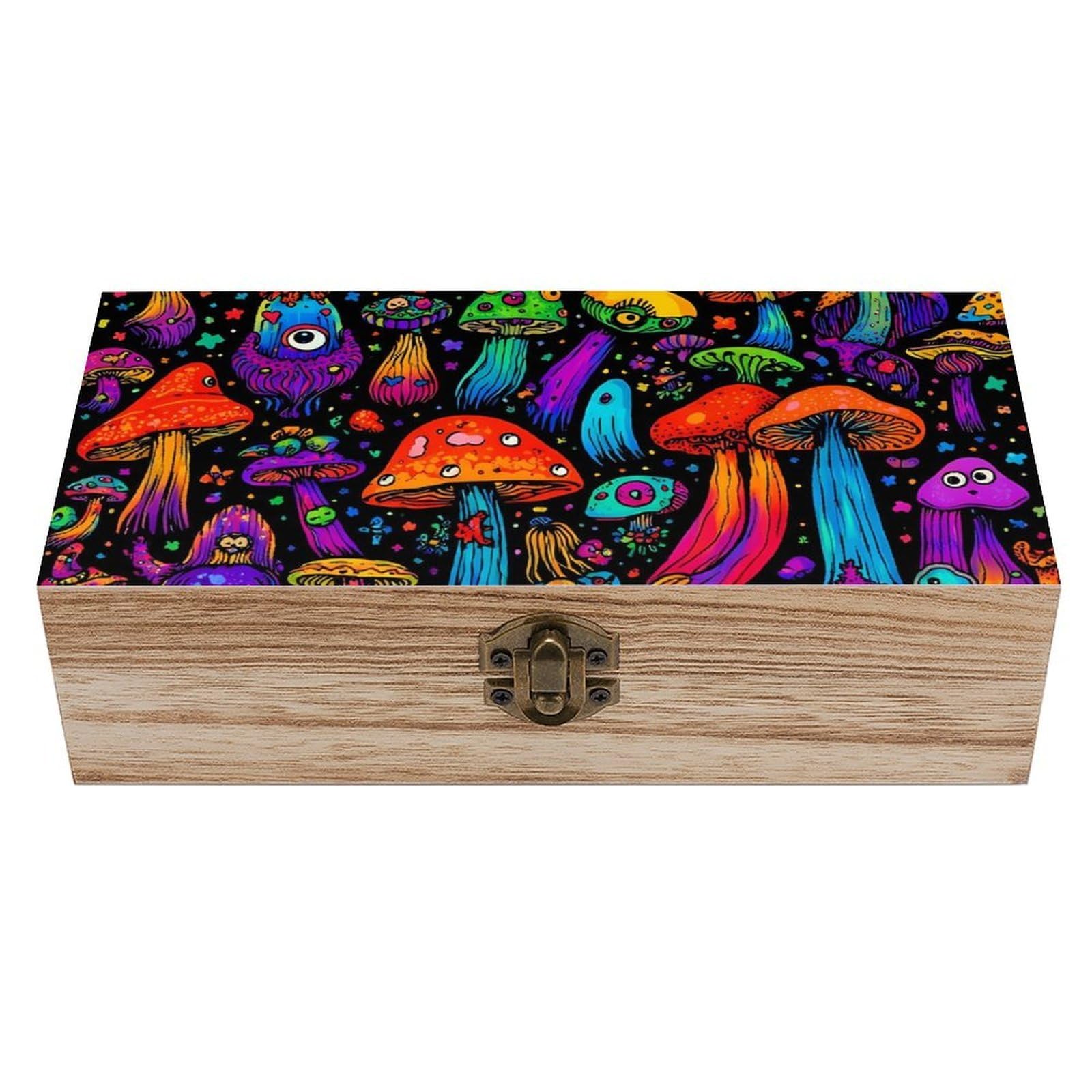 SMAZDFXX Trippy Mushroom Arts Wooden Storage Box With Hinged Lid Decorative Front Clasp Keepsake Boxes