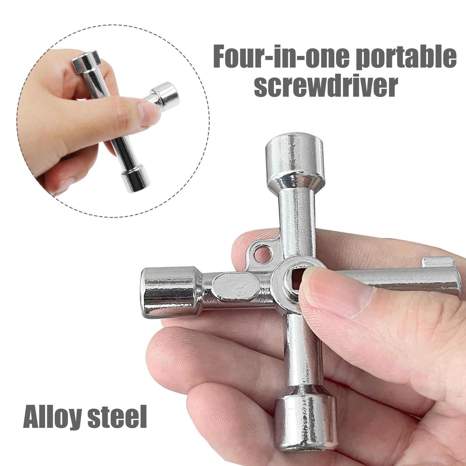 Chiave Multifunzionale a 4 Vie, Chiave Master, Chiave Multifunzionale, Chiave Universale - Con 4 Contorni, Per Contatore Del Gas Elettrico, Armadio, Radiatore (Argento)