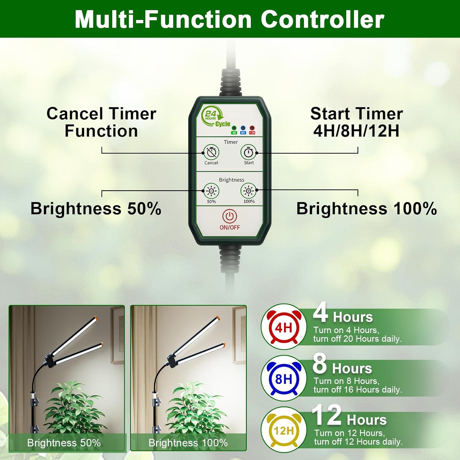 YEOLEH Floor Lamp Grow Light for Large Tall Plants Indoor, 6000K White Full Spectrum Plant Growing Light with Red Blue LED, Foldable Light Strip, Dimmable & Timer Function, Height 17-62‘’ (100, Watts)