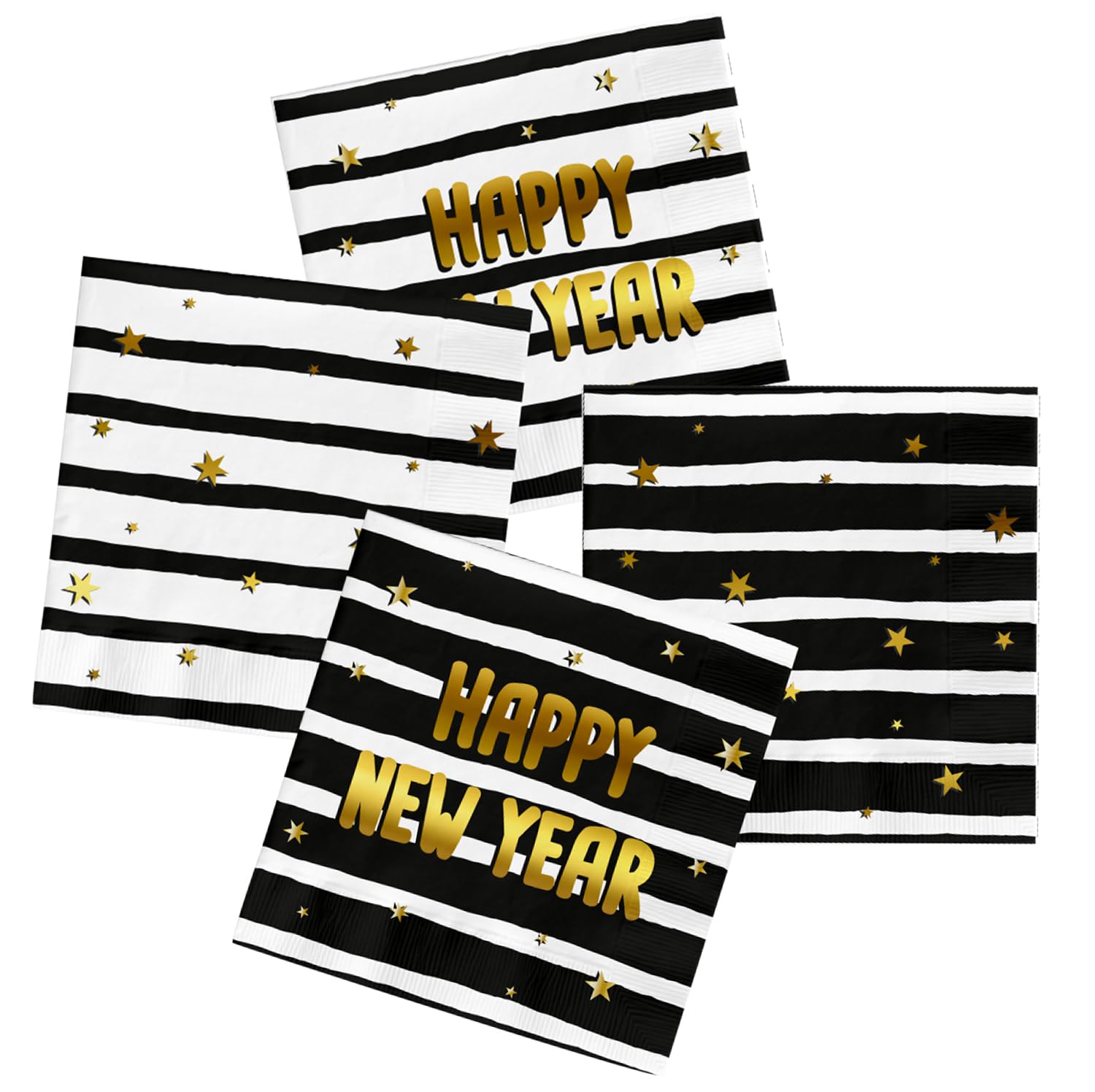 Folat BlackGold HNY Servietten – 20 Stück, 33x33 Cm, Perfekt Für Silvester & Neujahrspartys
