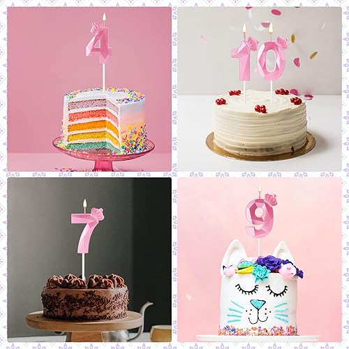 Miniatura 5 de Vela con números, vela de cumpleaños de 2.95 pulgadas, vela de pastel 3D, corona rosa, velas de cumpleaños para niñas, decoración para fiesta de