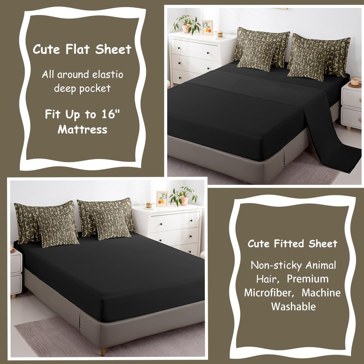 Feelyou Camouflage 7 Piece Bedding Set, Full Size Kids Camo Bed in a Bag, Military Style Bed Set Includes Comforter, Sheet Set, Pillowcases & Pillow Covers Breathable Soft Army Green Room Decor