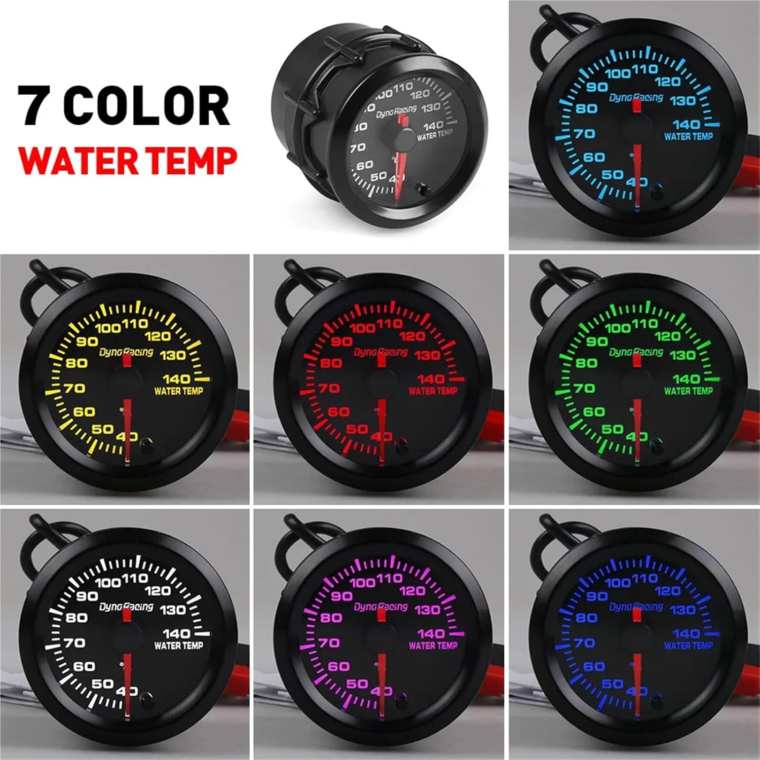 2" 52mm 7 Colors LED Car Water Temp Gauge 40-140 Celsius Water Temperature Meter High Speed Motor with Sensor
