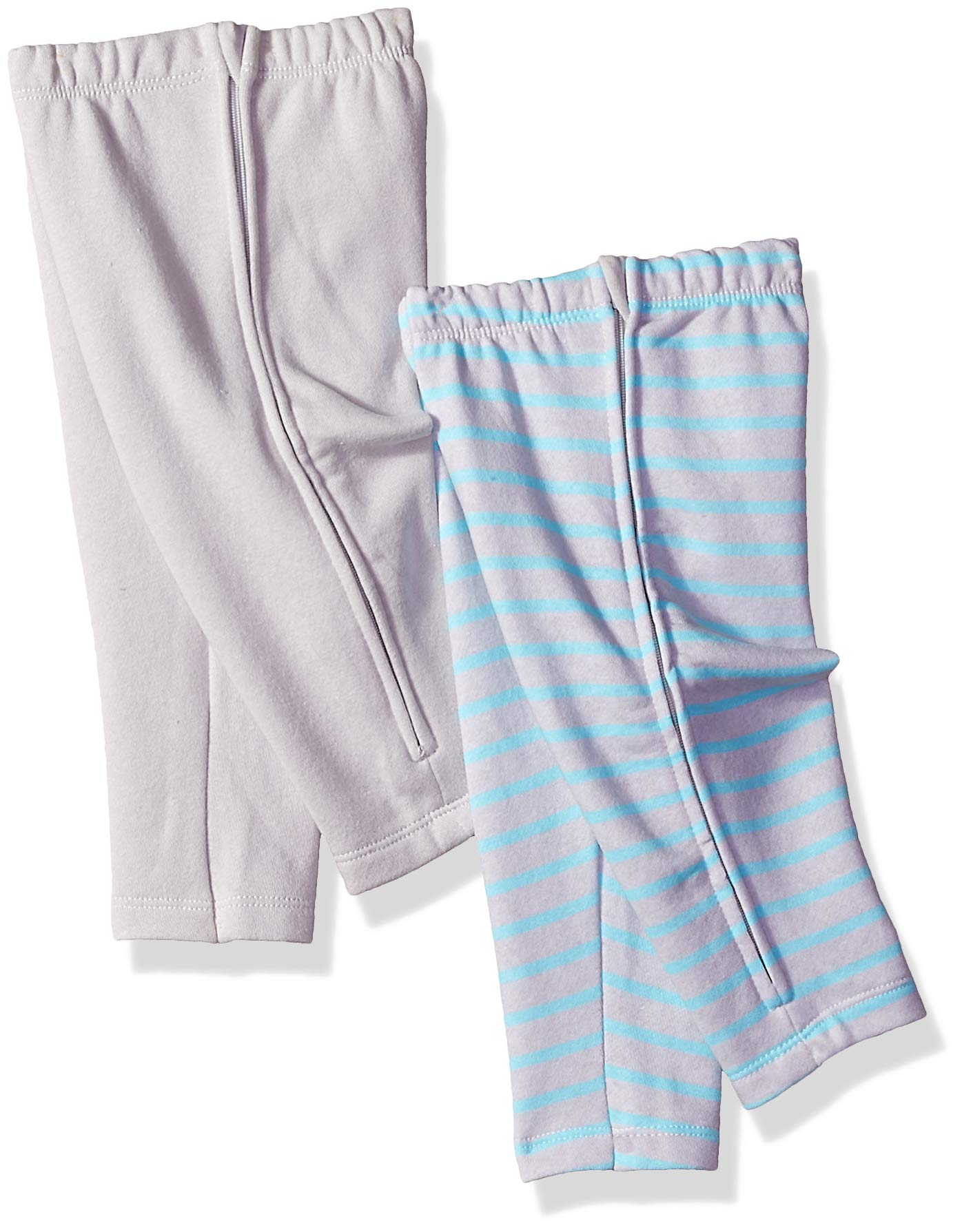 Hanes Ultimate Baby Zippin 2 Pack Fleece Pants with Side Zipper, Grey/Blue Stripe, 6-12 Months