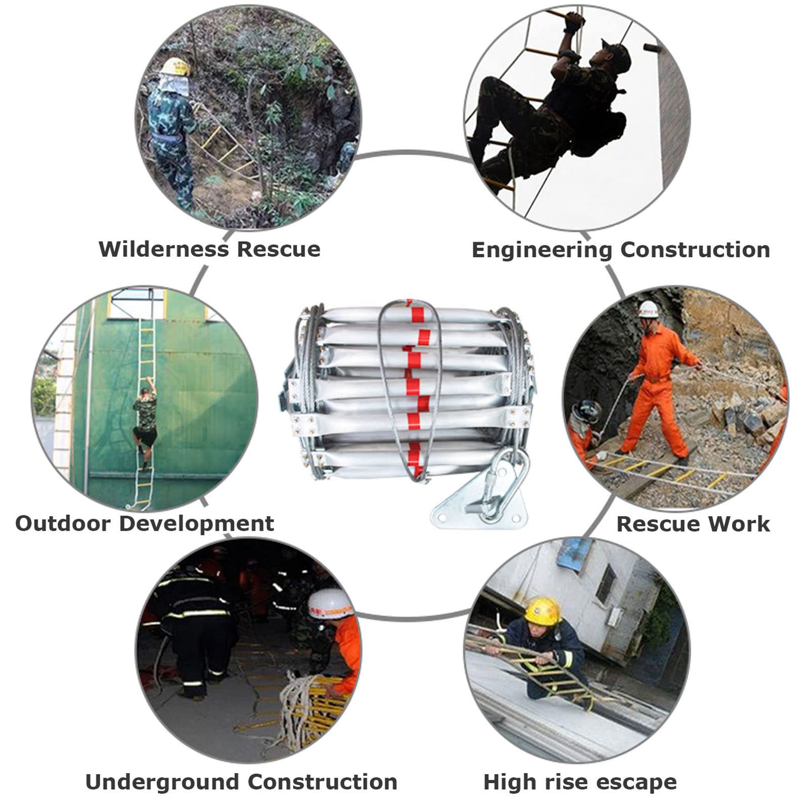 Emerncy - Escalera de escape de incendios portátil de 32 pies, escalera de cuerda de aleación de aluminio para 2 y 6 pisos, resistente al fuego, escalera suave para uso en interiores y exteriores